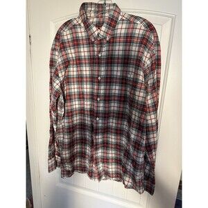 Men’s JMcLaughlin Button Down Cotton Long Sleeve Red White Blue Plaid, Sz. XL